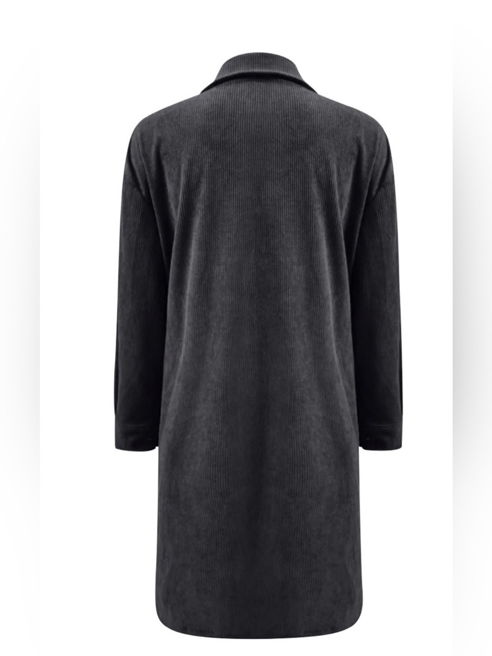 Black Corduroy Shirt Dress Long Sleeve Women - Picture 2 of 2